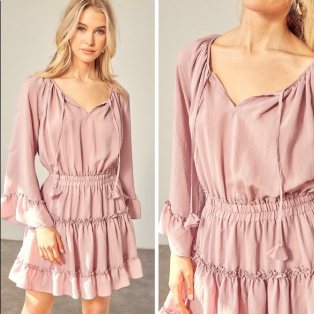 Graceful Long Sleeve Peasant Dress - Picture 2 of 3